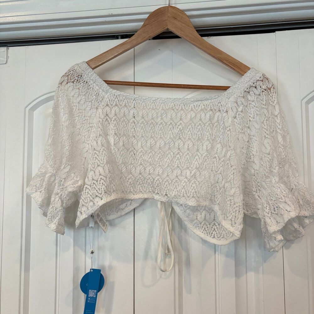 Cupshe Adora V-neck Short Sleeve Crop Top Size Large - Picture 3 of 8
